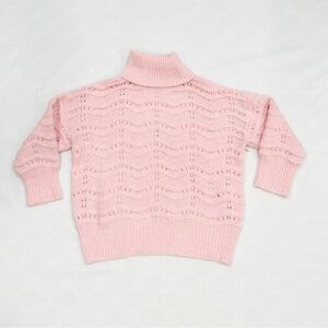 NWOT FRNCH Paris Light Pink Open Cable Knit Turtleneck Sweater